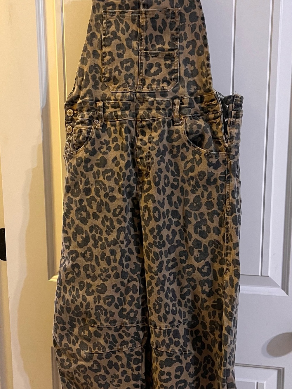 Women’s Leopard Print Overalls - Brown/Black barrel style